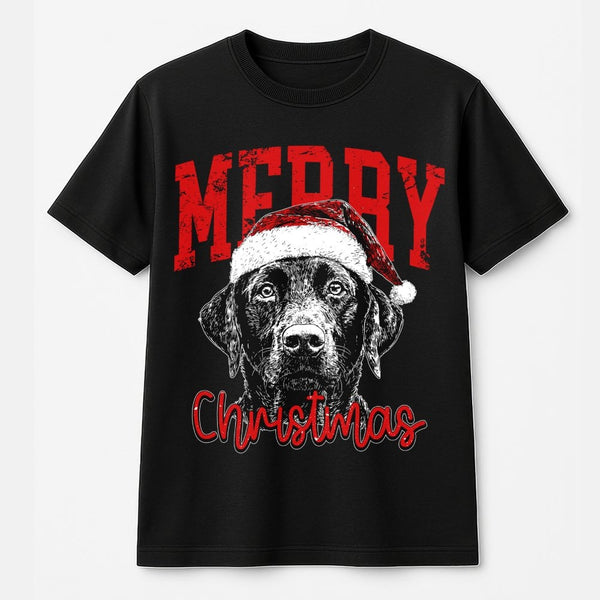 Santa Hat Dog Christmas Shirt, Black Labrador Christmas T-Shirt, Black Lab Holiday Graphic Tee, Dog Lover Christmas T-Shirt, 