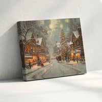 Snowy Town Street Canvas Art, Vintage Christmas Village Canvas Print, Winter Holiday Wall Decor, Festive Christmas Canvas