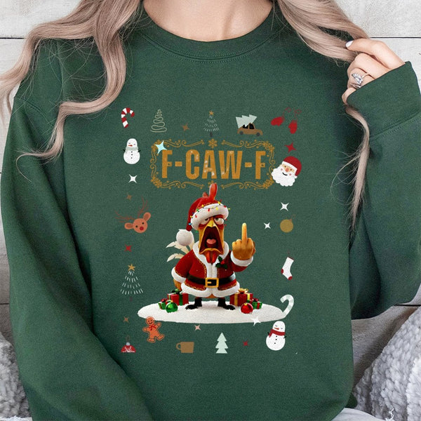 F Caw F Christmas Sweatshirt, Humorous Santa Chicken Sweatshirt, Ugly Xmas Party Sweater, Sarcastic Farm Animal Holiday Sweat