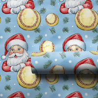 Sporty Holiday Gift Wrap, Santa Softball Christmas Wrapping Paper, Softball Coach Present Wrapping Paper, Winter Sports Fan Gift Wrap