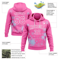 Personalized Name Number Holiday Sweatshirt, Custom Pink Christmas Snowflake Hoodie, Festive Winter Pullover Hoodie, Custom Xmas Present Hoodie
