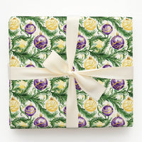 Watercolor Holiday Pine Gift Wrap, Purple and Gold Ornament Christmas Wrapping Paper, Festive Baubles Wrapping Paper, Elegant Xmas Gift Wrap
