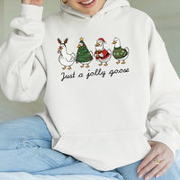 Adorable Christmas Goose Hoodie, Just A Jolly Goose Hoodie, Holiday Duck Hooded Sweatshirt, Humorous Xmas Goose Pullover Hoodie, Animal Lover Present