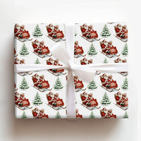 Classic Christmas Gift Wrap, Vintage Santa Sleigh Wrapping Paper, Watercolor Santa Reindeer Sleigh Wrapping Paper