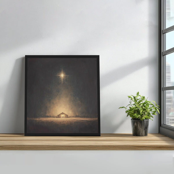 Star of Bethlehem Manger Painting Print, Nativity Scene Canvas Wall Art, Religious Christian Christmas Decor, Digital Downloa