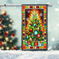 Festive Holiday Yard Flag, Stained Glass Christmas Tree Garden Flag, Double Sided Winter Lawn Flag, Seasonal Outdoor Decor