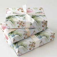 Watercolor Ornament Holiday Gift Wrap, Pink Christmas Wrapping Paper, Pine and Berry Wrapping Paper, Elegant Winter Wrapping Paper Roll