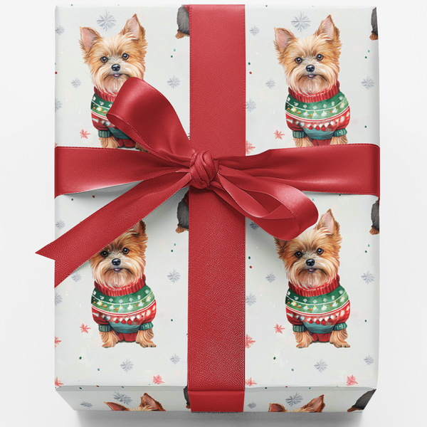 Yorkie Christmas Sweater Gift Wrap, Yorkshire Terrier Wrapping Paper, Festive Dog Holiday Wrapping Paper, Adorable Puppy Xmas