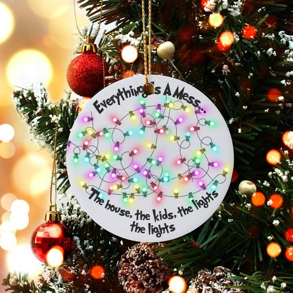 Tangled Lights Ceramic Ornament, Humorous Everythings A Mess Christmas Ornament, Humorous Holiday Tree Ornament, Chaos Gag Pr