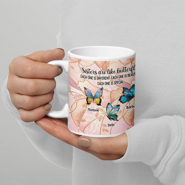 Custom Name Inspirational Sister Coffee Cup, Personalized Sister Butterfly Ceramic Mug, Thoughtful Birthday Christmas Present