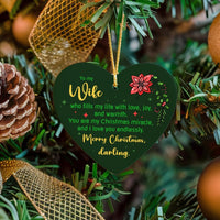 Poinsettia Ceramic Christmas Ornament, To My Wife Heart Ornament, Romantic Holiday Keepsake, Wife Tree Ornament, Meaningful Present for Her