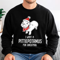 Humorous Pitbull Puppy Xmas Crewneck, I Want A Pittiepotamus Christmas Sweatshirt, Adorable Dog Mom Holiday Pullover, Pitbull Lover Sweater