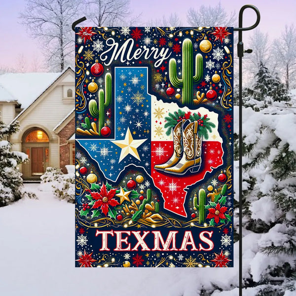 Merry Texmas Double Sided Holiday Yard Flag, Texas Christmas Garden Flag, Lone Star State Festive Flag, Southern Winter Outdo
