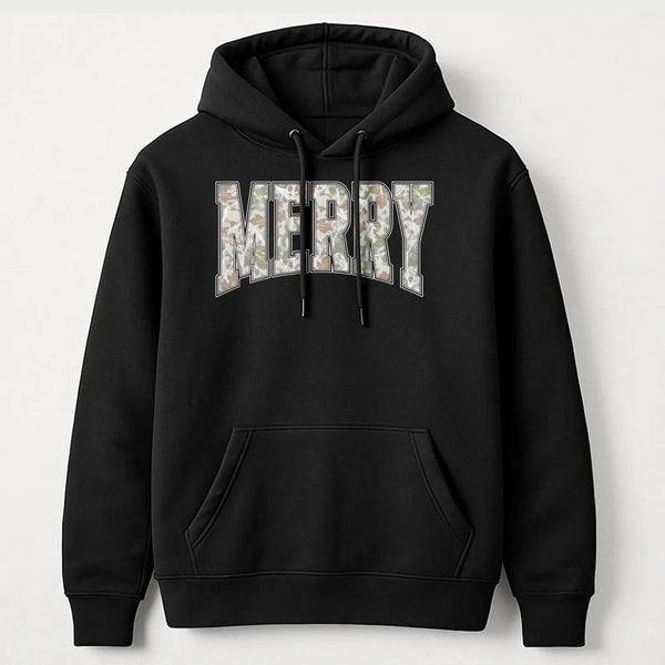 Varsity Letter Camo Hoodie, Merry Christmas Camo Hoodie, Camo Holiday Graphic Sweatshirt, Camouflage Christmas Pullover, Wint