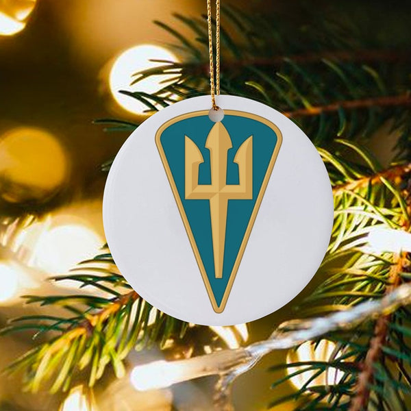 Caribbean Flag Ceramic Ornament, Barbados Trident Christmas Ornament, Barbados Pride Holiday Ornament, Island Travel Souvenir