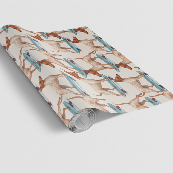 Skater Dog Christmas Gift Wrap, American Hairless Terrier Wrapping Paper, Canine Breed Present Paper, Dog Lover Holiday Wrapp