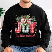 Plaid Holiday Crewneck, Joy to the World Christmas Sweatshirt, Religious Christian Sweater, Festive Xmas Tree Pullover, Present for Women