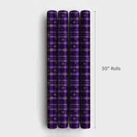 Gold Snowflake Holiday Gift Wrap, Purple Plaid Wrapping Paper, Tartan Winter Wrapping Paper, Elegant Christmas Gift Wrap Roll