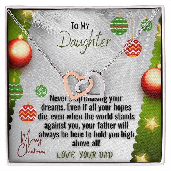 Dad to Daughter Heart Necklace, Interlocking Hearts Necklace for Daughter, Cubic Zirconia Heart Pendant Necklace, Sentimental