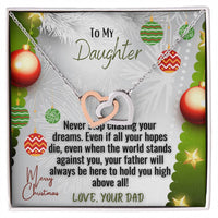 Dad to Daughter Heart Necklace, Interlocking Hearts Necklace for Daughter, Cubic Zirconia Heart Pendant Necklace, Sentimental Christmas Present