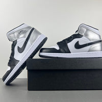 Mid Top Sneakers, White Black Silver Colorway, Lace Up Design, Casual Gift for Sneaker Fans