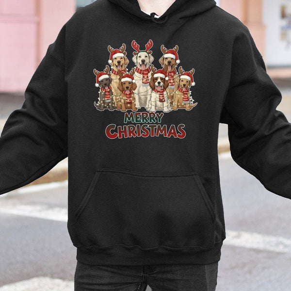 Reindeer Dog Lover Hooded Sweatshirt, Merry Christmas Dogs Hoodie, Festive Puppy Holiday Pullover, Adorable Xmas Dog Mom Wint