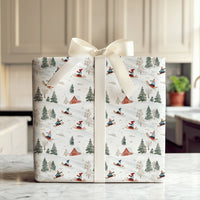 Sledding Kids Holiday Gift Wrap, Winter Skiing Christmas Wrapping Paper, Whimsical Snow Day Gift Wrapping Paper, Rustic Winter Present Paper