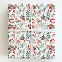 Botanical Pine Floral Christmas Gift Wrap, Watercolor Santa Wrapping Paper, Traditional Santa Claus Wrapping Paper