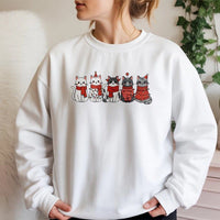 Festive Kitten Red Scarf Sweater, Adorable Cat Christmas Sweatshirt, Holiday Cat Lover Crewneck, Winter Cat Graphic Pullover, Cat Mom Xmas Present