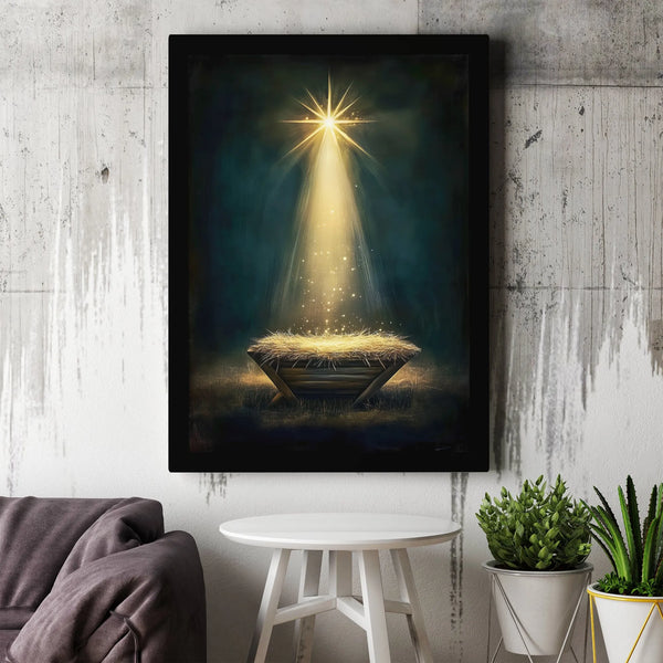 Holy Family Manger Wall Decor, Nativity Scene Star of Bethlehem Canvas Print, Christian Christmas Canvas Art, Religious Faith