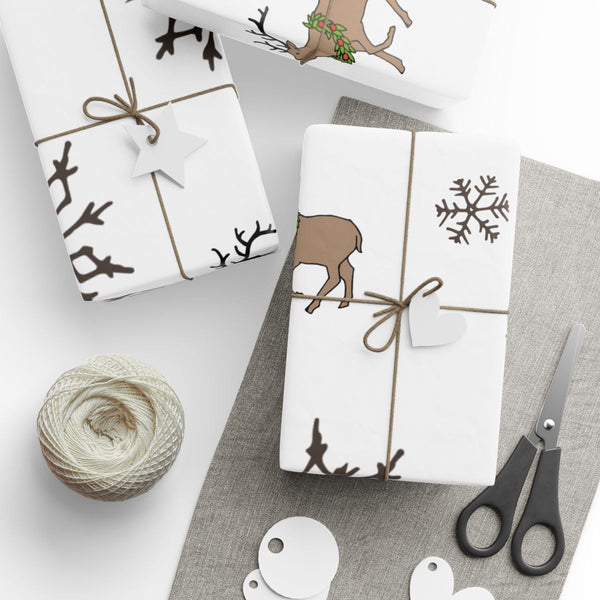 Snowflake Holiday Gift Wrap, Reindeer Antler Wrapping Paper, Festive Christmas Wrapping Paper, Winter Gift Wrap Roll, Holiday