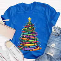 Holiday Graphic Tee, Christmas Tree Colored Pens T-Shirt, Art Teacher Christmas Shirt, Colorful Pen Xmas Tree Tee, Festive Artist Shirt