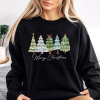 Merry Christmas Sweatshirt, Watercolor Christmas Tree Sweatshirt, Adorable Holiday Tree Crewneck Sweatshirt, Winter Graphic Pullover Sweater