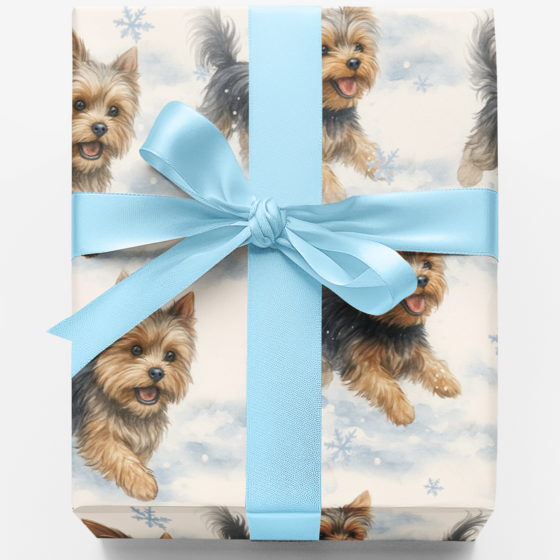 Yorkie Christmas Gift Wrap, Yorkshire Terrier Wrapping Paper, Snowy Dog Holiday Wrapping Paper, Dog Lover Xmas Gift Wrap, Pet Present Paper