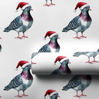 Santa Hat Bird Gift Wrap, Humorous Pigeon Christmas Wrapping Paper, Pigeon Wrapping Paper Roll, Holiday Wrapping Paper, Bird Lover Gift Wrap