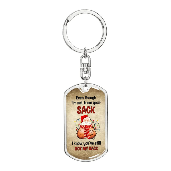 Santa Pun Christmas Keychain, Humorous Step Dad Keychain, Bonus Dad Dog Tag Keychain, Meaningful Stepdad Present from Daughte
