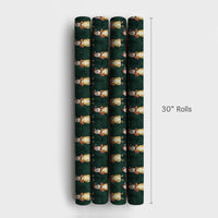 Craftsman Santa in Apron Gift Wrap, Baker Santa Claus Wrapping Paper, Toymaker Christmas Paper, Dark Green Holiday Present Wrapping Roll