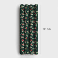 Dark Green Botanical Berry Gift Wrap, Christmas Holly Wrapping Paper, Traditional Winter Wrapping Paper, Festive Holiday Gift Wrap Roll