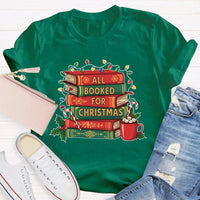 Comfy Bookworm Holiday Reading Shirt, All Booked for Christmas T-Shirt, Bookish Christmas Tree Graphic Tee, Book Lover Christmas T-Shirt