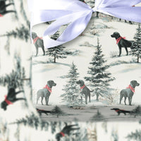 Winter Forest Dog Gift Wrap, Watercolor Black Lab Christmas Wrapping Paper, Red Bandana Xmas Wrapping Paper, Pet Lover Holiday Gift Wrap