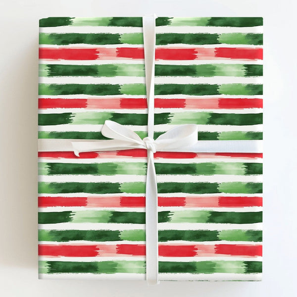 Modern Christmas Gift Wrap, Abstract Brushstroke Wrapping Paper, Red and Green Holiday Wrapping Paper Roll, Contemporary Xmas
