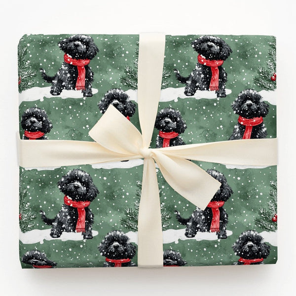 Festive Holiday Dog Wrapping Paper, Black Poodle Christmas Wrapping Paper, Winter Scarf Puppy Gift Wrap, Dog Gift Wrap, Dog L