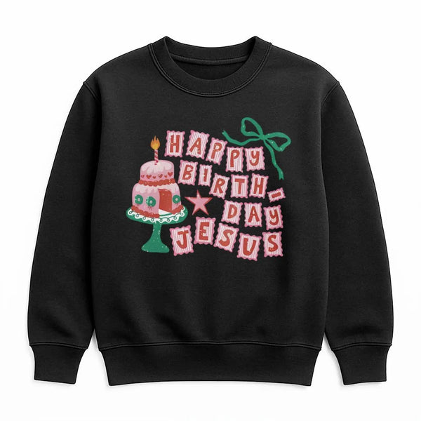 Retro Cake Holiday Sweatshirt, Happy Birthday Jesus Christmas Sweatshirt, Religious Xmas Crewneck, Faith Christmas Sweatshirt
