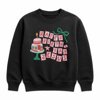 Retro Cake Holiday Sweatshirt, Happy Birthday Jesus Christmas Sweatshirt, Religious Xmas Crewneck, Faith Christmas Sweatshirt, Holiday Present