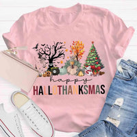 Halloween Fall Christmas Shirt, Hallothanksmas T-Shirt, Humorous Holiday Season Graphic Tee, Adorable Autumn Xmas T-Shirt, Present for Him and Her
