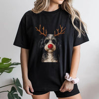 Adorable Puppy Antlers Shirt, Christmas Reindeer Dog T-Shirt, Red Nose Dog Graphic Tee, Festive Xmas Dog T-Shirt, Holiday Dog Lover Present