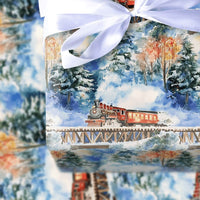 Red Locomotive Gift Wrap, Watercolor Christmas Train Wrapping Paper, Snowy Bridge Winter Paper Roll, Holiday Gift Wrap, Train Lover Paper