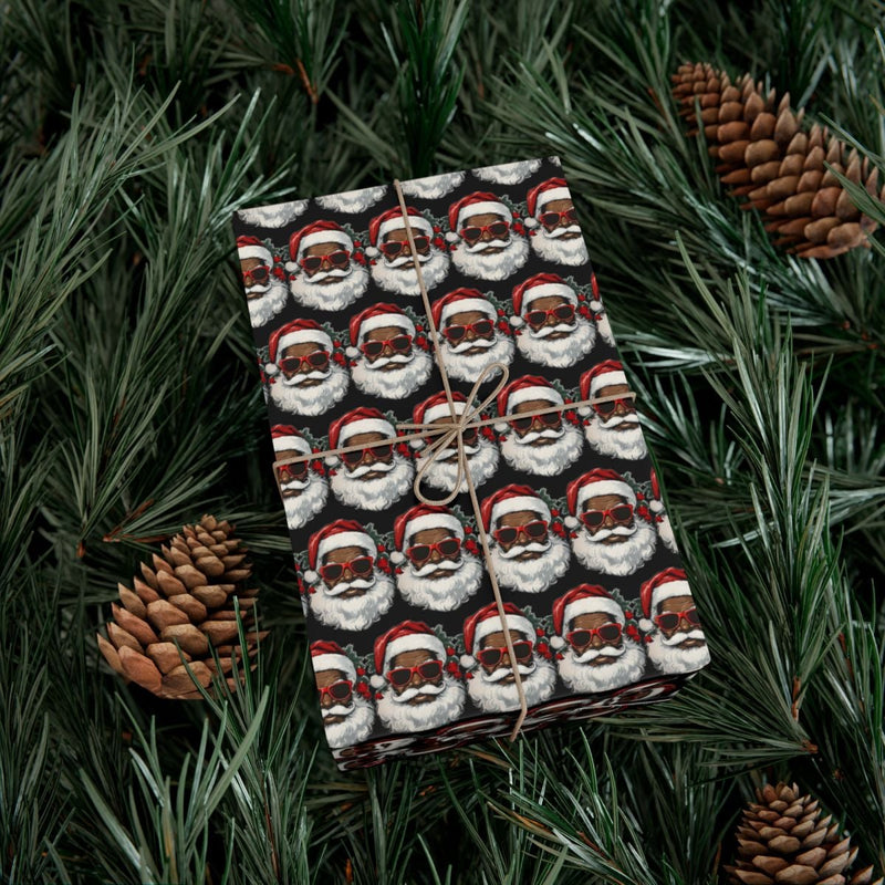 African American Santa with Sunglasses Gift Wrap, Black Santa Wrapping Paper, Cool Santa Christmas Wrapping Paper, Festive Holiday Gift Wrap
