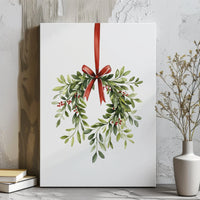 Christmas Wreath Canvas Print, Watercolor Mistletoe Canvas Art, Holiday Wall Art, Festive Botanical Canvas, Winter Home Decor Present
