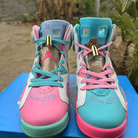 High Top Sneakers, White Pink Green Colorway, Lace Up Design, Casual Gift for Sneaker Fans